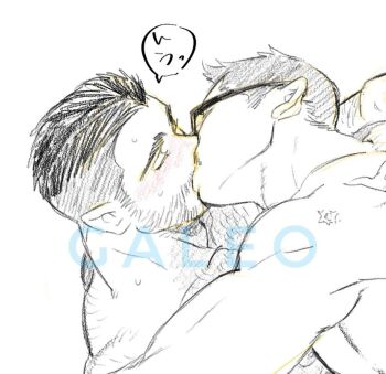 2boys back_hair bara beard_stubble billy_russell_(dickfish) chest_hair closed_eyes couple dickfish_(fishismdick) facial_hair foreplay from_side glasses greyscale john_rottweil_(dickfish) kiss male_focus mature_male monochrome multiple_boys muscular muscular_male mustache nude original short_hair sideburns sketch stubble sweat thick_eyebrows upper_body yaoi