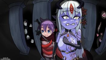 Rule 34 | alipheese fateburn xvi, blue eyes, colored skin, flower, ghost, hair flower, hair ornament, highres, luka (mon-musu quest!), misakomisora, mon-musu quest!, mon-musu quest: paradox, purple hair, purple skin, scabbard, sheath, silver hair, snake tail, tail, yellow eyes