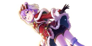 1girl :d ass black_gloves black_shorts blonde_hair blush bow bowtie bracelet breasts capelet christmas double_bun earrings from_behind from_below fur-trimmed_capelet fur-trimmed_gloves fur-trimmed_skirt fur_trim game_cg gloves gradient_hair hair_bow hair_bun highres jewelry lapis_re:lights long_sleeves looking_back lucifer_(lapis_re:lights) multicolored_hair official_art open_mouth plaid_clothes plaid_skirt purple_eyes purple_hair red_bow red_bowtie red_capelet red_skirt short_hair shorts skirt small_breasts smile solo sparkle star_(symbol) star_earrings teeth thighhighs third-party_source twisted_torso upper_teeth_only white_thighhighs wrist_bow yellow_bow yellow_bowtie