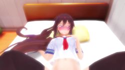 1girl 3d animated bathroom bathtub bed blue_eyes blush bottomless brown_hair censored dildo female_ejaculation female_masturbation fisting heavy_breathing hikamo123 looking_at_viewer masturbation minase_hikari original peeing peeing_self ponytail pussy school_uniform selfie sex_toy solo sound tripod video