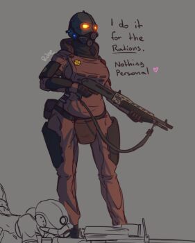2girls arm_armor armor armored_collar artist_name badge belt belt_pouch black_belt black_gloves breasts bulletproof_vest button_badge combat_shotgun combine_assassin combine_soldier commentary crotch_plate dual-mode_shotgun english_commentary english_text faceless faceless_female full_body gas_mask genderswap genderswap_(otf) gloves glowing glowing_eyes grey_background gun gun_sling half-life half-life_(series) half-life_2 heart helmet holding holding_gun holding_weapon justrube leg_armor long_sleeves lying mask military_combat_uniform military_uniform multiple_girls one-eyed pants partially_colored pouch pump-action_shotgun pump_action red_pants rifle science_fiction semi-automatic_shotgun shotgun simple_background sniper_rifle soldier spas-12 standing weapon wide_hips