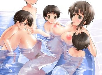 1girl 4boys abubu age_difference bath bathroom bathtub breasts brothers brown_eyes brown_hair curvy family female_pubic_hair grabbing_another&#039;s_breast groping hetero hip_focus huge_breasts incest large_breasts looking_at_pussy male_harem mature_female mixed-sex_bathing mother_and_son multiple_boys nipples nude onee-shota original pool pubic_hair public_indecency pussy shared_bathing short_hair shota siblings size_difference swimsuit water water_gun wide_hips zenra