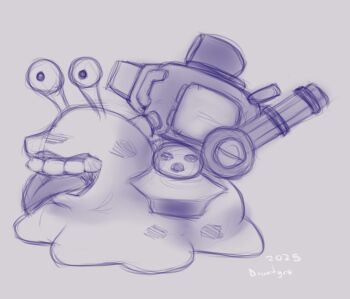 digimon digimon_(creature) drantyno gatling_gun metal_slug metal_slug_(vehicle) numemon oridigi original slug tongue tongue_out