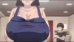 Rule 34 | 1boy, 1girl, animated, apron, black hair, breasts, eating, fujiwara mitsue, highres, huge breasts, ikusei, looking back, sound, tagme, video, yellow eyes