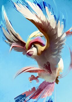 animal_focus bird bird_tail blue_sky brown_fur feathered_wings gen_1_pokemon highres jun_meguru mega_pidgeot mega_pokemon nintendo no_humans bad_tag pidgeot pokemon pokemon_(creature) sky tail talons wings