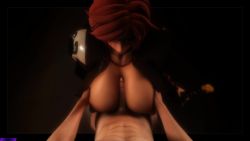 1boy 1girl 3d amputee animated baiken breasts closed_eyes clothed_female_nude_male clothed_sex drakepowers eyepatch grabbing_another's_breast groping guilty_gear hetero highres holding holding_weapon katana large_breasts long_hair looking_at_viewer muscular muscular_male nude paizuri penis pink_hair ponytail pov sword video weapon