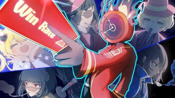 1other 2boys 3girls :d ^_^ black_gloves black_hair black_shirt black_suit blonde_hair blue_coat blue_eyes blue_necktie blush brown_hair cigarette closed_eyes coat colored_smoke commentary commission contempt_awe_(e.g.o) dante_(limbus_company) don_quixote_(project_moon) e.g.o_(project_moon) english_commentary english_text flaming_head formal_clothes gloves gold_trim gun_to_mouth hair_between_eyes hair_intakes hair_ornament hand_on_own_chin hat heart heart_hair_ornament high_collar holding in_the_name_of_love_and_hate_(e.g.o) lapels limbus_company long_hair looking_at_viewer looking_down magic_bullet_(e.g.o) magical_girl meursault_(project_moon) minty_chu multiple_boys multiple_girls n_corp._e.g.o_(identity)_(project_moon) necktie notched_lapels object_head ootachi open_mouth outis_(project_moon) ponytail project_moon red_coat red_eyes red_hat red_necktie ryoshu_(project_moon) second-party_source shirt short_hair sinclair_(project_moon) smile smoke suit thumb_(identity)_(project_moon) tinted_eyewear top_hat user_interface vgen_commission video_thumbnail weapon weapon_on_back white_shirt yellow_eyes youtube_video_thumbnail