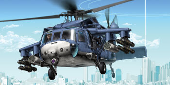 Rule 34 | 1girl, agm-114 hellfire, air-to-surface missile, aircraft, animal ears, anti-tank guided missile, anti-tank missile, attack helicopter, blue archive, brown hair, commentary request, fake animal ears, glasses, halo, headset, helicopter, henshako, highres, military vehicle, missile, missile pod, moe (blue archive), motion blur, outdoors, precision-guided munition, rabbit ears, ring of light (blue archive), round eyewear, solo, uh-60 blackhawk, yellow halo