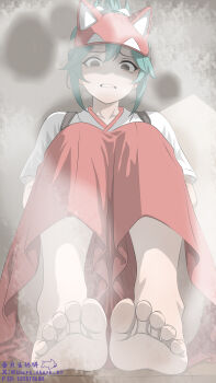 Rule 34 | 1girl, absurdres, barefoot, brown eyes, feet, green hair, highres, kiriko (overwatch), long hair, looking at viewer, overwatch, parted lips, shaded face, shark shark xt, soles, steam, toes