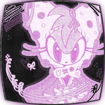 1girl abstract_background amy_rose animal_nose hedgehog_girl junero71 pink_eyes pink_fur pink_ribbon pink_theme ribbon solo sonic_(series)