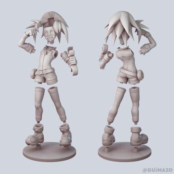 3d ankle_boots belt bike_shorts bodysuit bodysuit_under_clothes boots from_behind gloves grey_background guima3d highres jumpsuit mega_man_(series) mega_man_legends_(series) red_boots roll_caskett_(mega_man) short_jumpsuit simple_background smile socks tagme utility_belt wrench