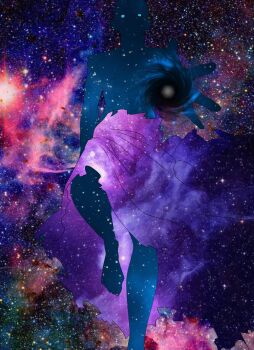 1boy black_hole blue_eyes copyright_request floating highres male_focus only original sky star_(sky) starry_sky universe