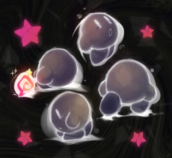 Rule 34 | black background, black theme, candy, colored skin, food, grey skin, highres, holding, holding candy, holding food, holding lollipop, invincible candy, kirby &amp; the amazing mirror, kirby (series), lollipop, nintendo, no humans, onimiere, open mouth, shadow kirby, solo, star (symbol), swirl lollipop