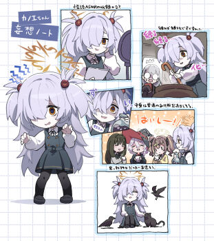 5girls :d =_= ^^^ ^_^ animal asmr bird black_cat black_pantyhose blue_archive bright_pupils brown_hair brown_halo buttons cat cauldron closed_eyes commentary_request crow cup deformed double-breasted dress eri_(blue_archive) flask full_body grid_background halo hat highres holding holding_cup holding_flask holding_ladle inqm_yuzca kanoe_(blue_archive) ladle long_hair long_sleeves mary_janes multiple_girls multiple_views open_door open_mouth orange_eyes orange_halo pantyhose pinafore_dress puffy_sleeves rena_(blue_archive) round-bottom_flask shirt shoes short_twintails sleeveless sleeveless_dress smile squatting squiggle steam translation_request tsumugi_(blue_archive) twintails very_long_hair white_shirt witch_hat yellow_halo |_|