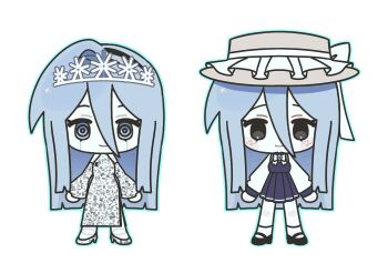 1girl air_zizon android blue_dress blue_eyes blue_hair colored_skin detached_sleeves dress eunoia_(frozen_soul) frozen_soul highres joints long_hair multiple_views roblox robot_joints shoes simple_background very_long_hair white_background white_dress white_shoes white_skin white_sleeves