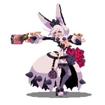 1girl animated bouncing_breasts breasts gun holding holding_gun holding_weapon ojaekay original pixel_art rabbit_ears standing tagme video weapon white_hair