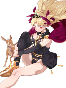 1girl absurdres blonde_hair breasts commentary earrings english_commentary ereshkigal_(fate) fate/grand_order fate_(series) highres jewelry long_hair medium_breasts red_eyes red_ribbon ribbon tiara two_side_up user_zdnt7452