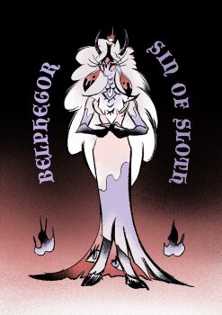 1girl absurdres belphegor_(helluva_boss) demon_girl dress extra_eyes furry furry_female hellaverse helluva_boss highres long_hair pink_dress purple_dress rong_doodle sheep_girl solo two-tone_dress