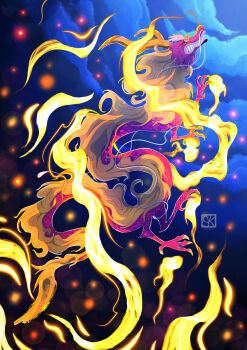 absurdres alternate_form artist_name claws clenched_teeth cloud cloudy_sky commentary curled_horns devil_fruit_power dragon eastern_dragon english_commentary full_body highres horns kouzuki_momonosuke night night_sky one_piece outdoors seta_kendir sharp_teeth signature sky solo teeth