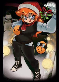 Rule 34 | bee, ben sadfleck, bug, commission, freckles, gloves, hat, insect, mistletoe, original, red hair, santa hat, shoes, siri jay, sneakers, snowman, winter