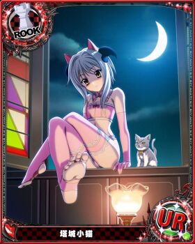 animal_ears card_(medium) cat cat_ears cat_tail feet high_school_dxd lingerie loli official_art opera_gloves short_hair soles stirrup_legwear tagme tail thighhighs toeless_legwear toeless_socks toes toujou_koneko underwear white_hair yellow_eyes