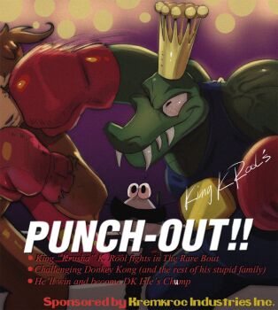 Rule 34 | 2boys, boxing, boxing gloves, boxing ring, crocodilian, crown, donkey kong, donkey kong (series), donkey kong 64, fangs, gorilla, in the face, king k. rool, male focus, multiple boys, nintendo, poster (medium), punch-out!!, punching, todd l. milhouse, veins, veiny arms