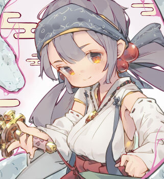 Rule 34 | 1girl, absurdres, black hair, blue headband, blunt bangs, blush, breasts, closed mouth, commentary, dated commentary, detached sleeves, dot nose, double-parted bangs, hair bobbles, hair ornament, headband, highres, japanese clothes, kimono, large breasts, long hair, long sleeves, looking at viewer, nep (nep 76), original, ribbon-trimmed sleeves, ribbon trim, sleeveless, sleeveless kimono, smile, solo, upper body, white kimono, wide sleeves, yellow eyes