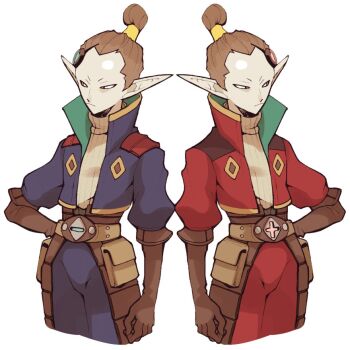 2boys breath_of_fire breath_of_fire_v brown_gloves brown_hair closed_mouth gloves minashirazu multiple_boys pointy_ears simple_background white_background