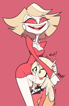 2girls charlie_morningstar fellatio futanari hazbin_hotel hellaverse irrumatio miscon multiple_girls oral