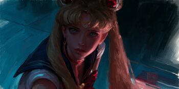 1girl absurdres bishoujo_senshi_sailor_moon bishoujo_senshi_sailor_moon_s blue_eyes blue_sailor_collar choker circlet commentary crescent crescent_earrings derivative_work earrings hair_over_shoulder heart heart_choker heart_ornament highres jewelry lips long_hair magical_girl meme parted_bangs realistic red_choker sailor_collar sailor_moon sailor_moon_redraw_challenge_(meme) sailor_senshi_uniform screenshot_redraw shirt solo teeth tsukino_usagi twintails upper_body white_shirt whitehogiii