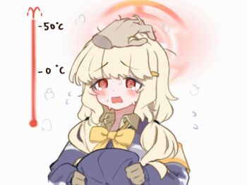 1girl @_@ animated animated_gif aoba_(blue_archive) armband blonde_hair blue_archive blue_hat blue_jacket blush bow bowtie brown_gloves caffeinesonsari collared_shirt commentary_request disembodied_hand embarrassed english_text fluffy_hair gloves grey_shirt halo hat holding holding_unworn_clothes holding_unworn_hat jacket long_hair long_sleeves looking_at_viewer low_twintails newsboy_cap open_mouth orange_armband orange_halo peaked_cap petting red_eyes shirt solo_focus sweatdrop tearing_up twintails unworn_hat unworn_headwear white_background yellow_armband yellow_bow yellow_bowtie