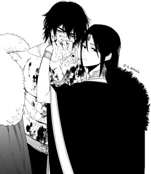 Rule 34 | 2boys, abs, ancient greek clothes, ares (ohitsuji ei), belt, blood, blood on chest, blood on face, blood on hands, bracer, cape, closed mouth, commentary, covered mouth, cowboy shot, empty eyes, expressionless, forehead jewel, fur-trimmed cape, fur trim, greco-roman clothes, greyscale, hades (ohitsuji ei), hair between eyes, hand up, highres, holding hands, implied kiss, kiss, kissing hand, loincloth, looking at viewer, monochrome, multiple boys, nail polish, ohitsuji ei, parted bangs, pectorals, robe, scar, scar on face, scar on hand, scar on shoulder, scar on stomach, short hair, sideways glance, simple background, standing, thick eyebrows, three-quarter sleeves, toned, toned male, topless male, twitter username, uncle and nephew, white background, wide sleeves, yukai na shintouki