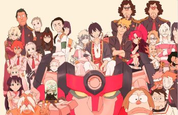 6+boys 6+girls :3 arm_hug baby belt bikini bikini_top_only blonde_hair blush_stickers breasts character_request cleavage facial_hair frown grin hair_ornament hair_over_one_eye hair_stick hand_on_another&#039;s_shoulder highres jacket kinon_bachika kittan_bachika kiyal_bachika kiyoh_bachika lagann large_breasts looking_at_viewer lordgenome military military_uniform multiple_boys multiple_girls mustache nia_teppelin ponytail red_hair shirt short_hair simon_(ttgl) smile striped_clothes striped_shirt studded_belt sushio swimsuit tengen_toppa_gurren_lagann underboob v viral_(ttgl) yoko_littner