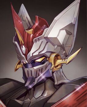 close-up great_mazinger great_mazinger_(robot) grey_background highres honeybonesmaeda looking_ahead maeda_hiroyuki mazinger_(series) mecha no_humans pilder robot solo super_robot yellow_eyes