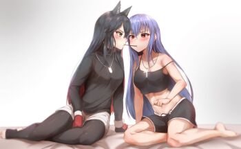 Rule 34 | 2girls, artist request, catfight, character request, midriff, multiple girls, shorts, tagme, texas (arknights), yuri