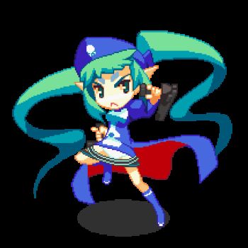 00s animated animated_gif boots demonbane elsa green_hair long_hair lowres ryuuta ryuuta_(msxtr) solo transparent_background twintails