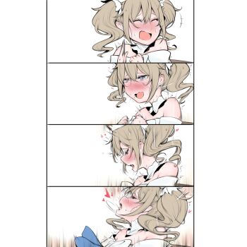 1girl barbara_(genshin_impact) blue_eyes blush brown_hair multiple_expressions female_orgasm genshin_impact hat heart motion_lines multiple_views open_mouth orgasm saliva short_hair smile sweat twintails white_headwear yuriwhale