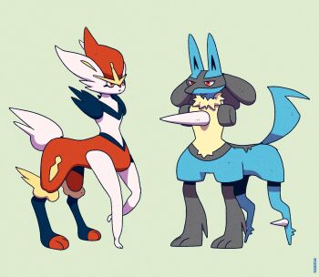 alternate_form cinderace expressionless full_body gen_4_pokemon gen_8_pokemon highres lucario meme nintendo no_humans original_form_pokemon_(meme) parody pedro_larez pokemon pokemon_(creature) simple_background solo standing what