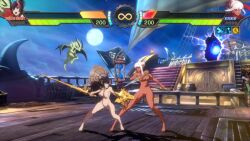 2girls 3d animated aqua_eyes black_hair blue_eyes breasts dark-skinned_female dark_skin dnf_duel dragon_knight_(dungeon_and_fighter) dungeon_and_fighter highres horns knight_(dungeon_and_fighter) kunoichi_(dungeon_and_fighter) multicolored_hair multiple_girls nipples nude nude_filter nude_mod pink_hair pointy_ears sound streaked_hair sword tagme thief_(dungeon_and_fighter) third-party_edit video weapon white_hair