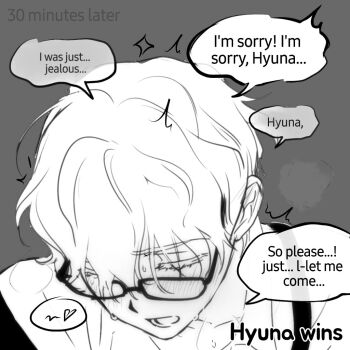 1boy alien_stage apologizing closed_eyes commentary english_commentary english_text glasses lubya luka_(alien_stage) male_focus open_mouth puff_of_air short_hair suspenders