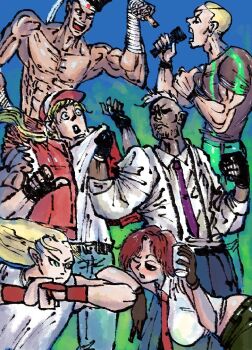 1girl andy_bogard ass breasts chougoupeipei1 curvy formal_clothes gloves hand_up huge_ass joe_higashi large_breasts leather leather_gloves medium_hair pale_skin pants ramon_(kof) red_hair seth seth_(kof) shirt short_hair terry_bogard the_king_of_fighters thick_thighs thighs vanessa_(kof) white_shirt wide_hips