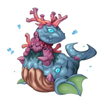 air_bubble bubble chibi chibi_only coral coral_marine_(ragnarok_online) full_body lizard looking_at_viewer monster no_humans official_art ragnarok_online simple_background solo transparent_background whale yuichirou
