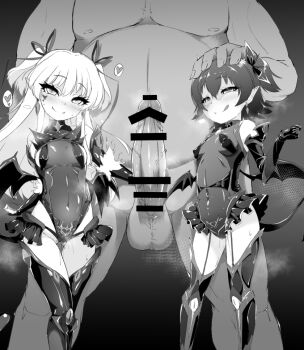 1boy 2girls akagi_miria aroused bar_censor boots breasts breath cameltoe censored clothed_female_nude_male commentary_request completely_nude corruption covered_erect_nipples crystal_earrings dark_persona demon_girl demon_tail demon_wings earrings facial_mark fangs garter_straps hair_between_eyes hair_ribbon half-closed_eyes head_out_of_frame heart heart-shaped_pupils highleg highleg_leotard idolmaster idolmaster_cinderella_girls jewelry jougasaki_rika large_penis legs_apart legs_together leotard licking_lips linea_alba long_hair looking_at_viewer multiple_girls naughty_face navel nekono_matatabi nude panties penis pubic_tattoo pussy_juice ribbon see-through_clothes see-through_leotard short_hair showgirl_skirt slit_pupils small_breasts smile sweat symbol-shaped_pupils tail taimanin_(series) taimanin_suit tattoo testicles thigh_boots thigh_gap thighhighs tongue tongue_out twintails underwear wings