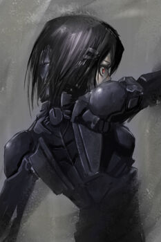 1girl back black_hair blame! cyborg female_focus kath red_eyes sanakan science_fiction short_hair solo