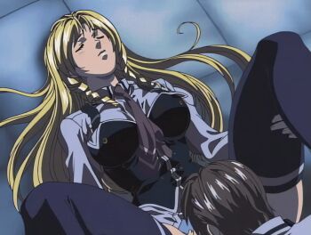 00s 1boy 1girl 2001 animated animated_gif ass bible_black bible_black_night_of_the_walpulgiss black_thighhighs blonde_hair blush bow bowtie breasts closed_eyes drill_hair drill_sidelocks gym_mattress hetero large_breasts legs_apart long_hair lying minase_taki necktie panties red_necktie school school_uniform shiraki_rika shirt short_hair sidelocks smelling smelling_clothes smelling_pussy smelling_underwear storage_room suspenders tagme thighhighs underwear wet wet_clothes wet_panties white_panties white_shirt
