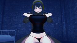 1girl 2boys 3d animated assisted_rape bed black_dress black_hair blush bouncing_breasts breasts clothing_aside crying crying_with_eyes_open cum cum_in_pussy cum_overflow double_penetration dress empty_eyes facing_viewer forced girl_on_top hair_ornament half-closed_eyes hetero highres koikatsu_(medium) large_breasts multiple_boys open_mouth penis pov pov_crotch pov_hands rape red_eyes sex solo_focus spy_x_family tagme tears tongue tongue_out uncensored video yarigguri yor_briar