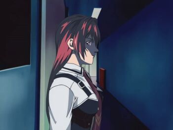 00s 2002 animated animated_gif bible_black bible_black_gaiden bow bowtie breasts large_breasts long_hair necktie night purple_eyes red_hair school school_uniform shirt suspenders tagme takashiro_hiroko white_shirt