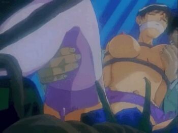 1990s_(style) angel_of_darkness animated animated_gif anzai_midori bdsm bondage bound bound_arms breasts double_penetration gag grabbing_another's_breast groping injuu_kyoushi large_breasts lowres medium_breasts monster multiple_penetration nipples professor rape retro_artstyle screencap teacher tentacles underwear vaginal