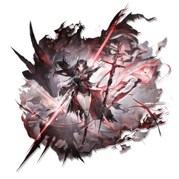 1girl arknights belt black_belt black_boots black_hair black_skirt black_sweater boots bow_(weapon) breasts closed_mouth cropped_jacket detached_sleeves eboda-x facing_viewer full_body goat highres hoederer_(arknights) hoederer_(mercenary)_(arknights) holding holding_sword holding_weapon horns ines_(arknights) large_breasts long_hair looking_at_viewer medium_breasts miniskirt official_art skirt solo sweater sword thigh_boots thigh_strap thighs transparent_background w_(arknights) w_(mercenary)_(arknights) weapon zipper