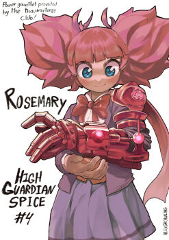 alex_growing blue_eyes high_guardian_spice pink_hair ribbon rosemary_(high_guardian_spice) skirt smile